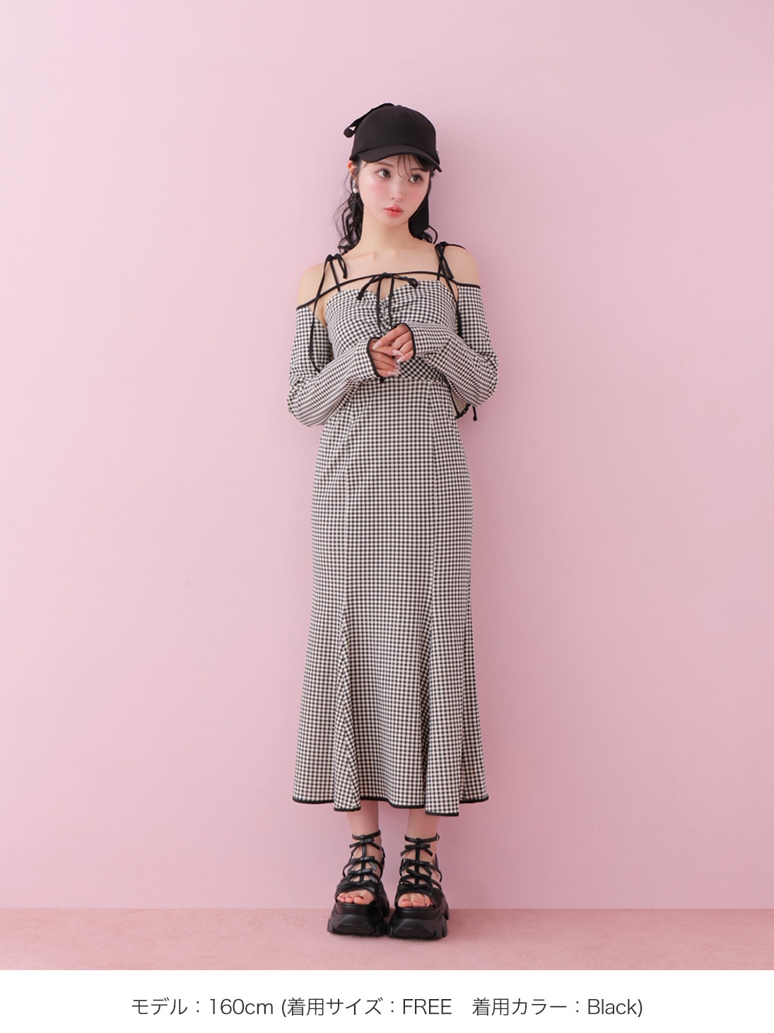 Gingham check ensemble long onepiece(eme10812) – M me eme