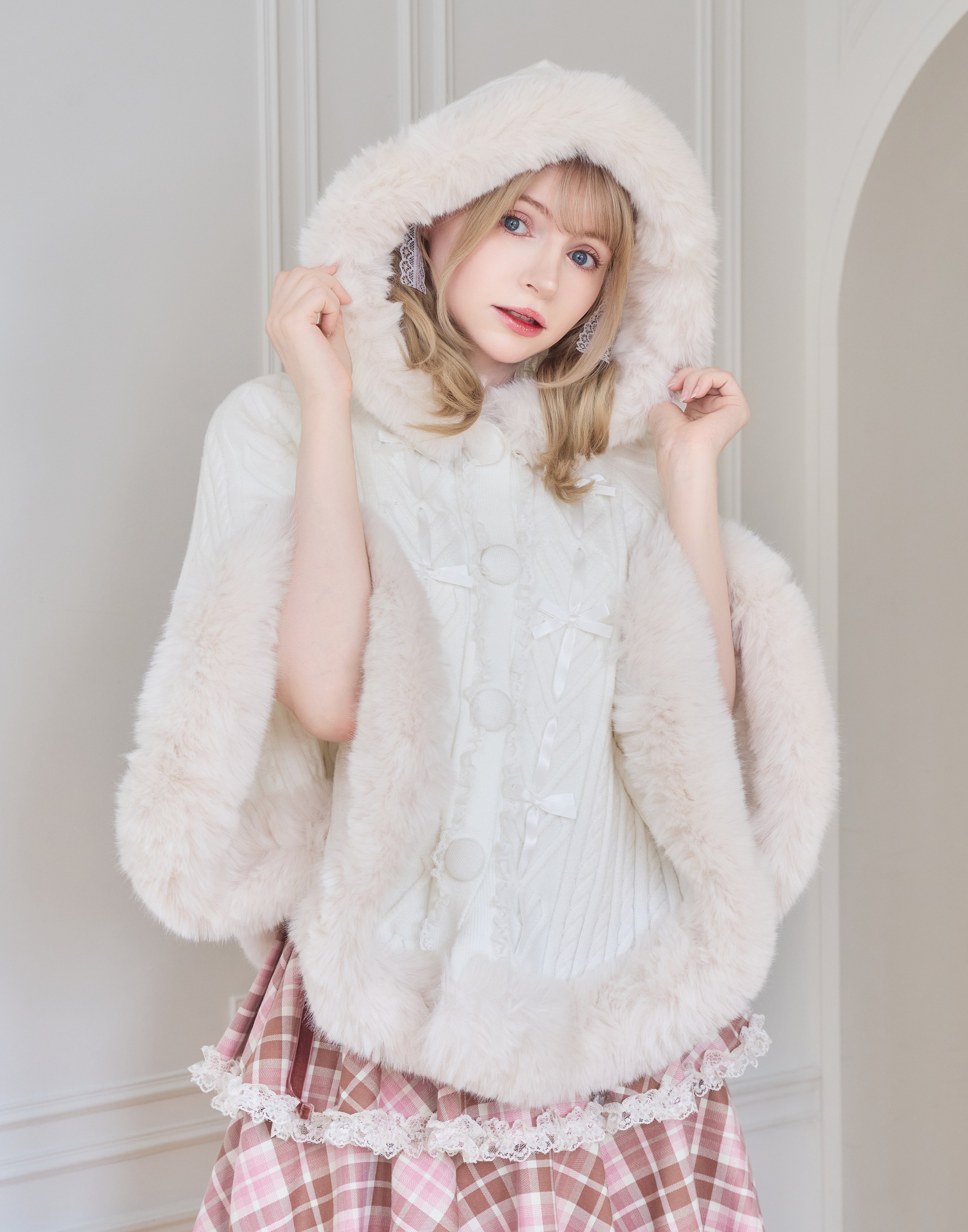 Fluffy Meringue Ribbon ニットポンチョ – mellfy memory