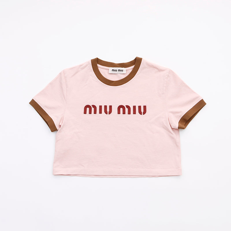 ミュウ ミュウ Miu Miu ロゴ 半袖Tシャツ コットン ピンク WS6076