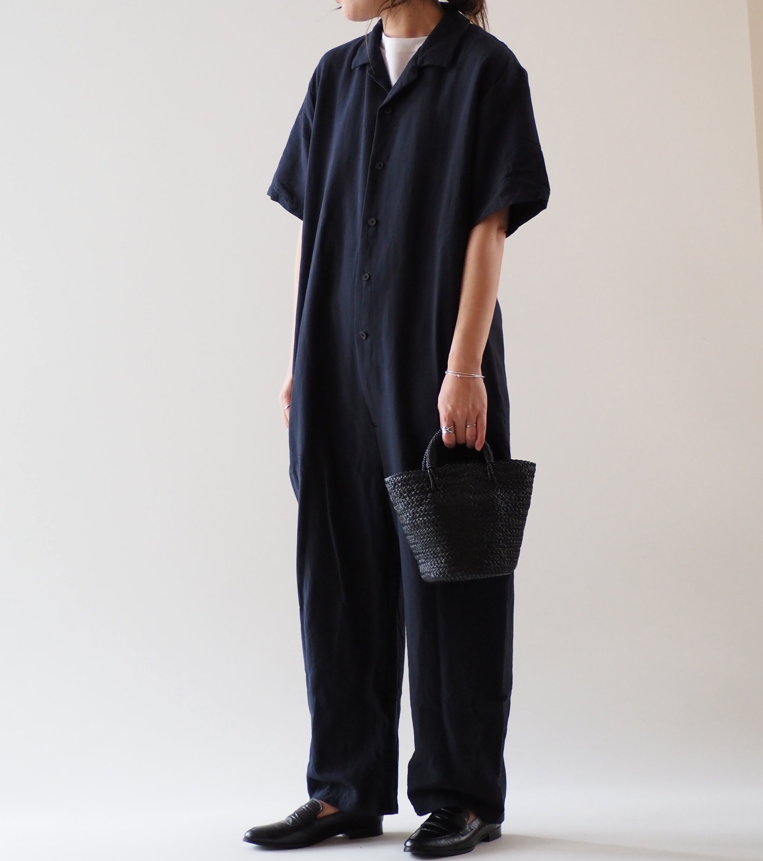 YAECA CONTEMPO オープンカラー ジャンプスーツ ショート スリーブ