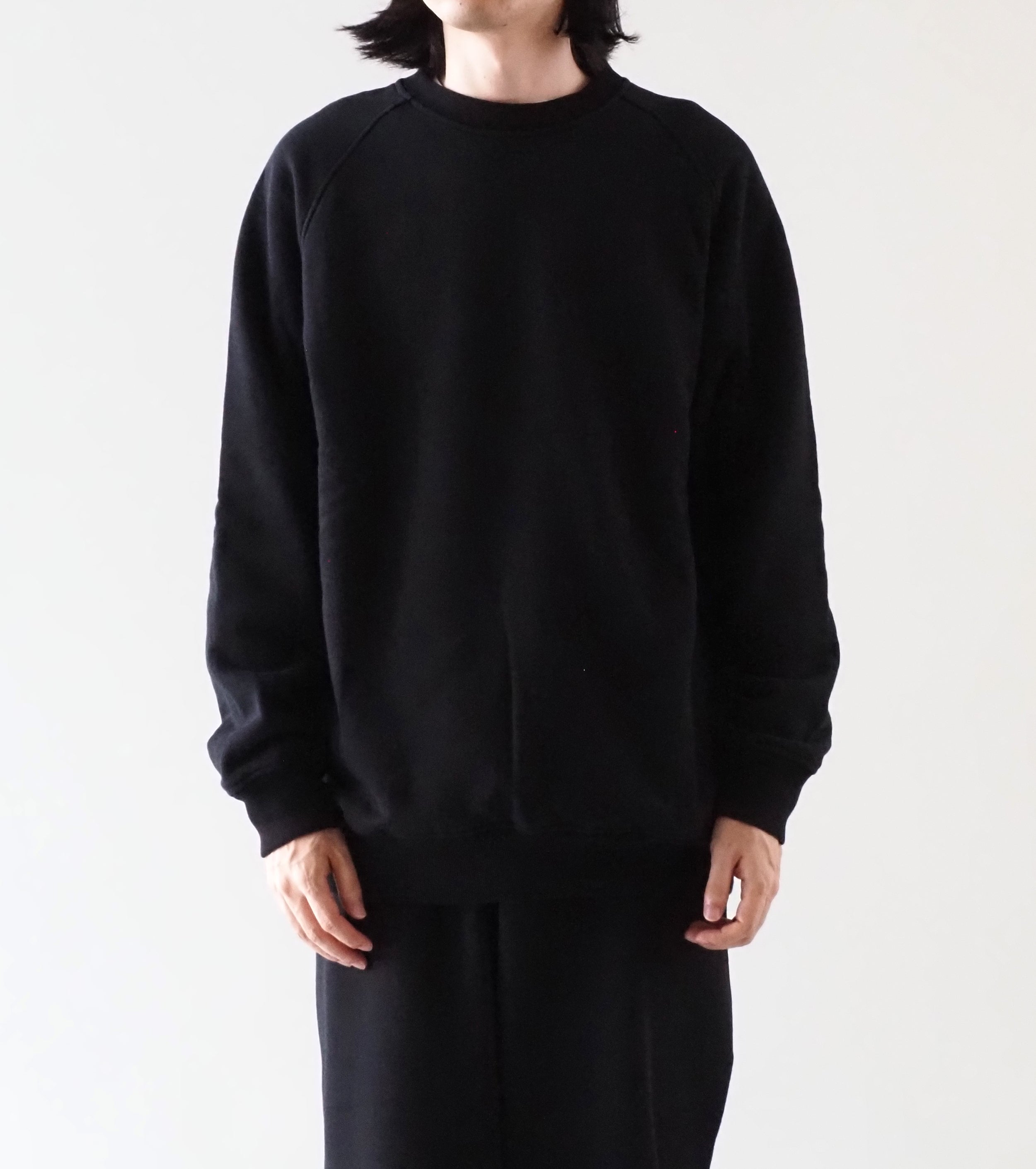 COMOLI コットン 裏毛 クルーネック, Black – Navyblue