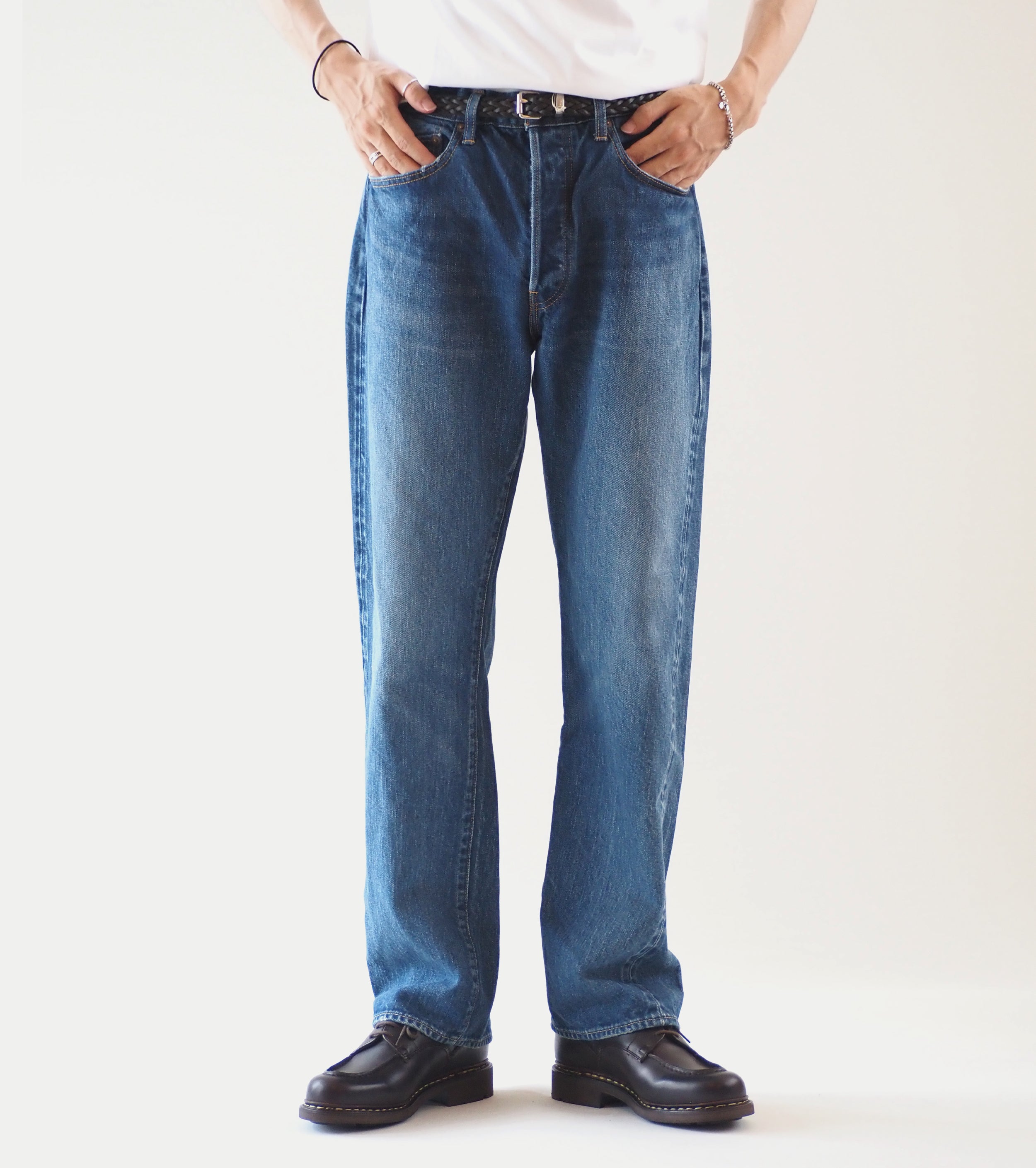 CIOTA NEW ストレート 5ポケット パンツ, Medium Dark Blue(Damage