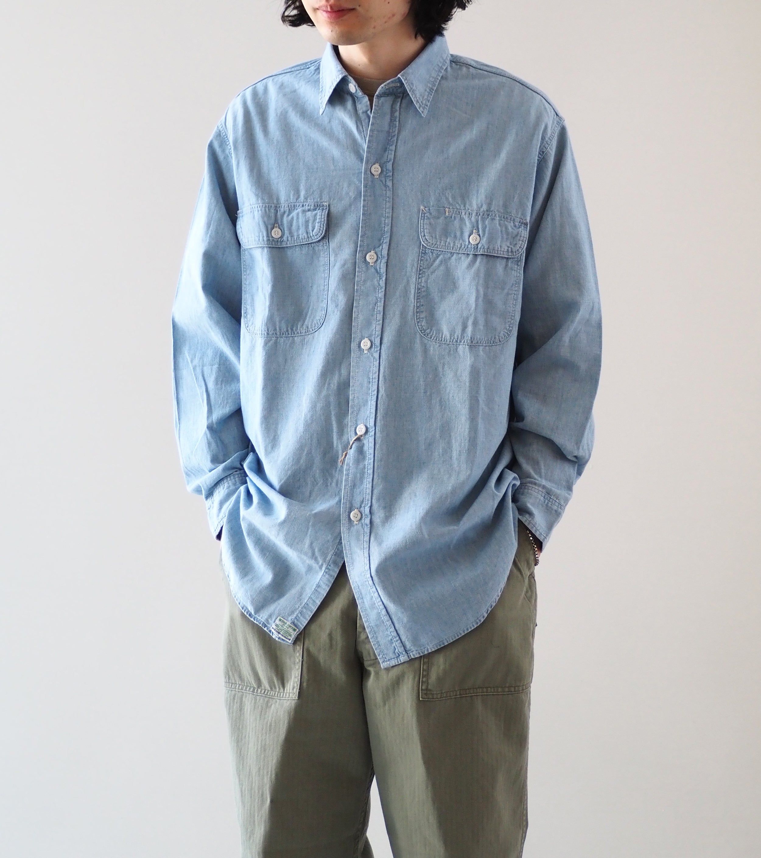 Orslow シャンブレー ワーク シャツ, Chambray Bleached – Navyblue