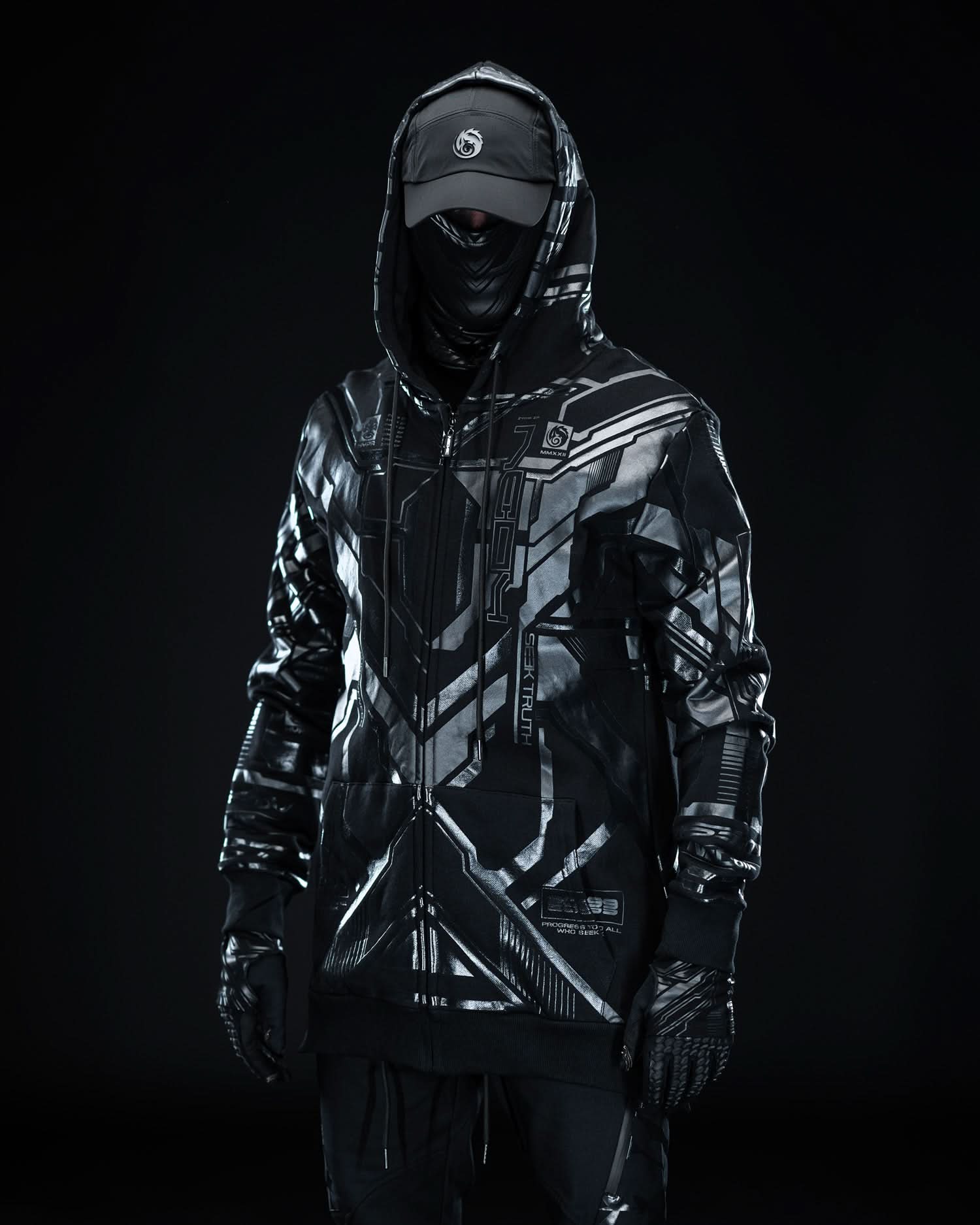 ZYPHR CYBERPUNK ZIP UP HOODIE BLACK