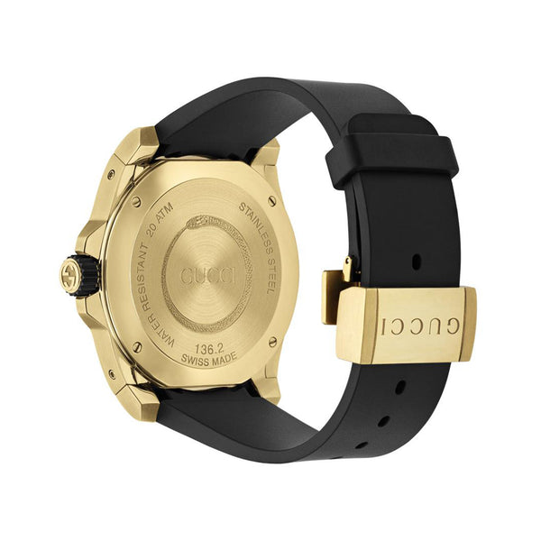Gucci Dive Gold Tone Black Dial Rubber Strap - YA136219 – Chong