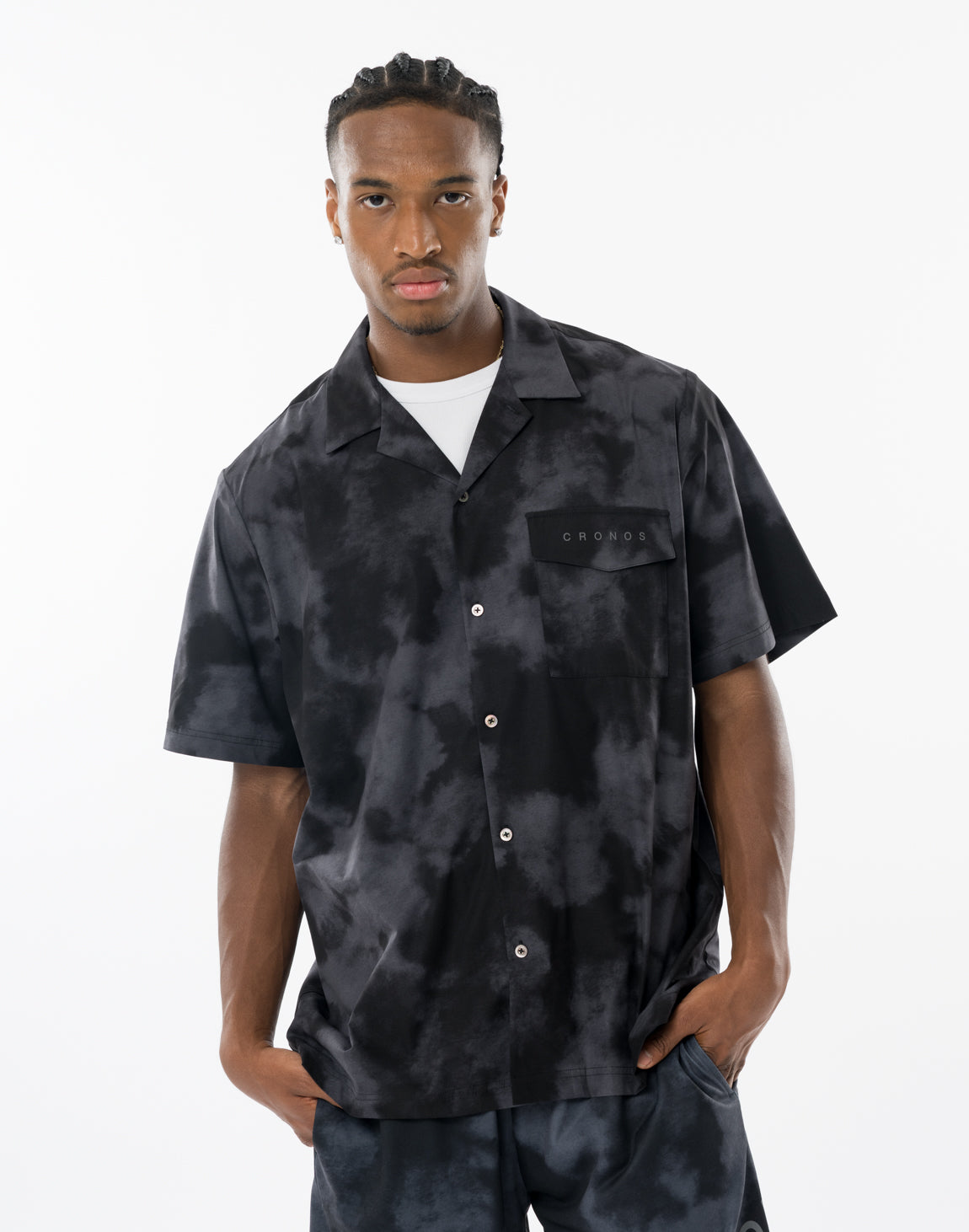 CRONOS STRETCH OPEN COLLAR S/S SHIRT【BLACKCAMO】