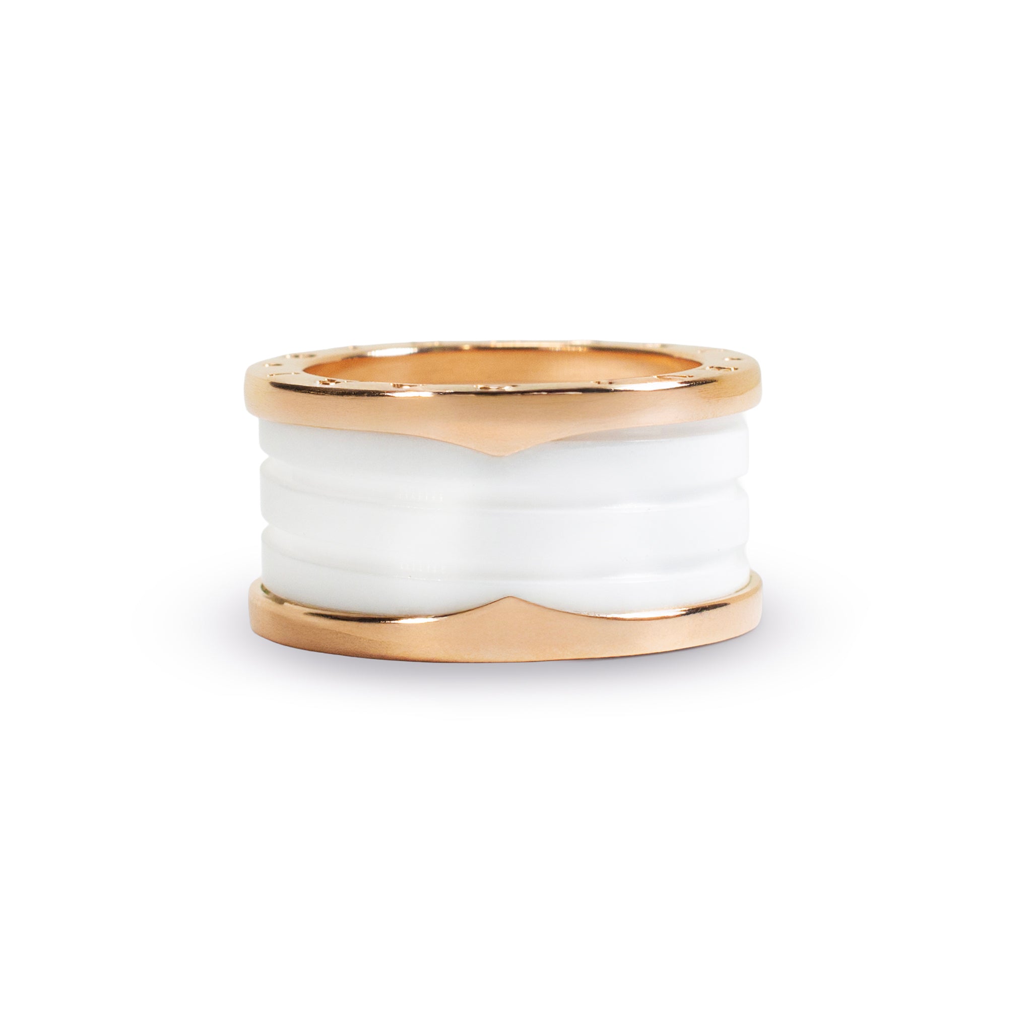 Bvlgari b.zero1 Collection 18K Rose Gold White Ceramic Two Tone 4 Band