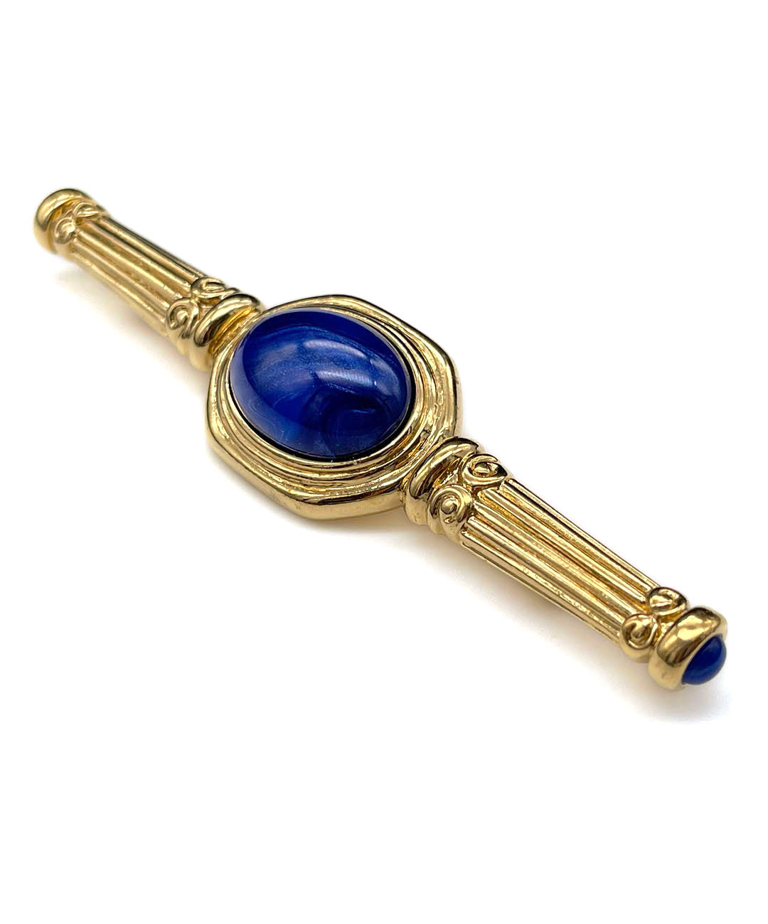 UK買付】ヴィンテージ TRIFARI TM ブルー カボション バー ブローチ