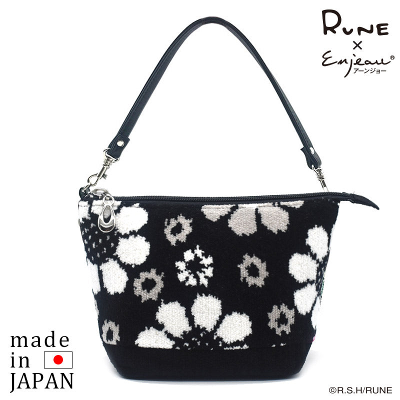 日本製 内藤ルネ コラボ モノトーンフラワー シェニール織 レトロ柄 花