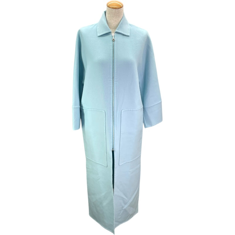 エルメス HERMES カシミヤロングコート ブルー カシミヤ レディース