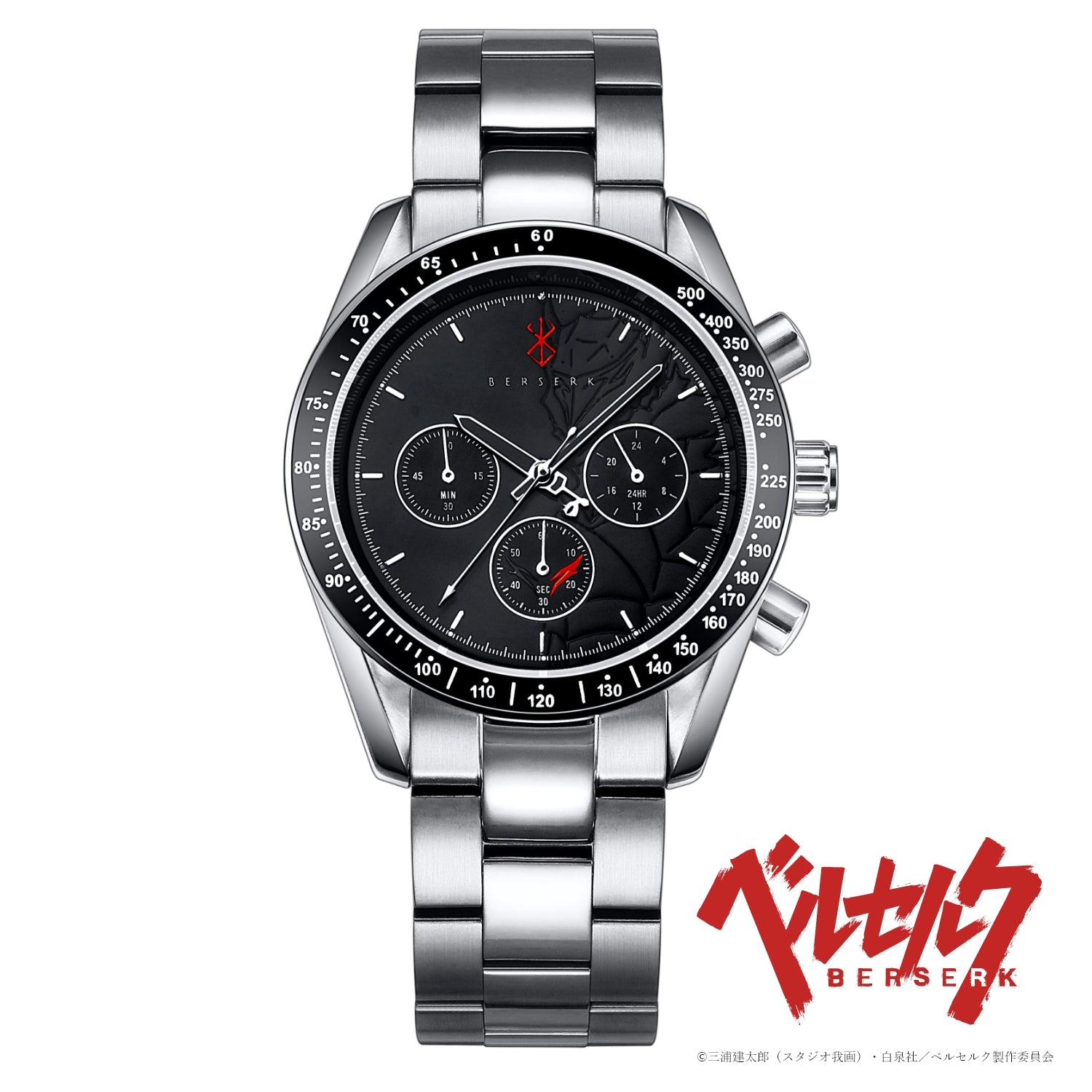 アニメ「ベルセルク」天然ダイヤ クロノグラフ腕時計 メタリックシルバー