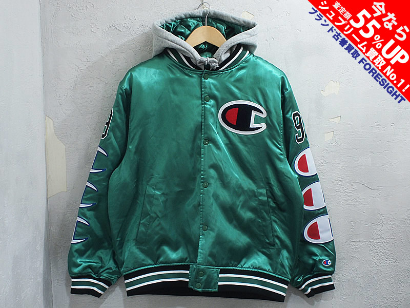 Supreme×Champion 'Hooded Satin Varsity Jacket'フーデッド バー