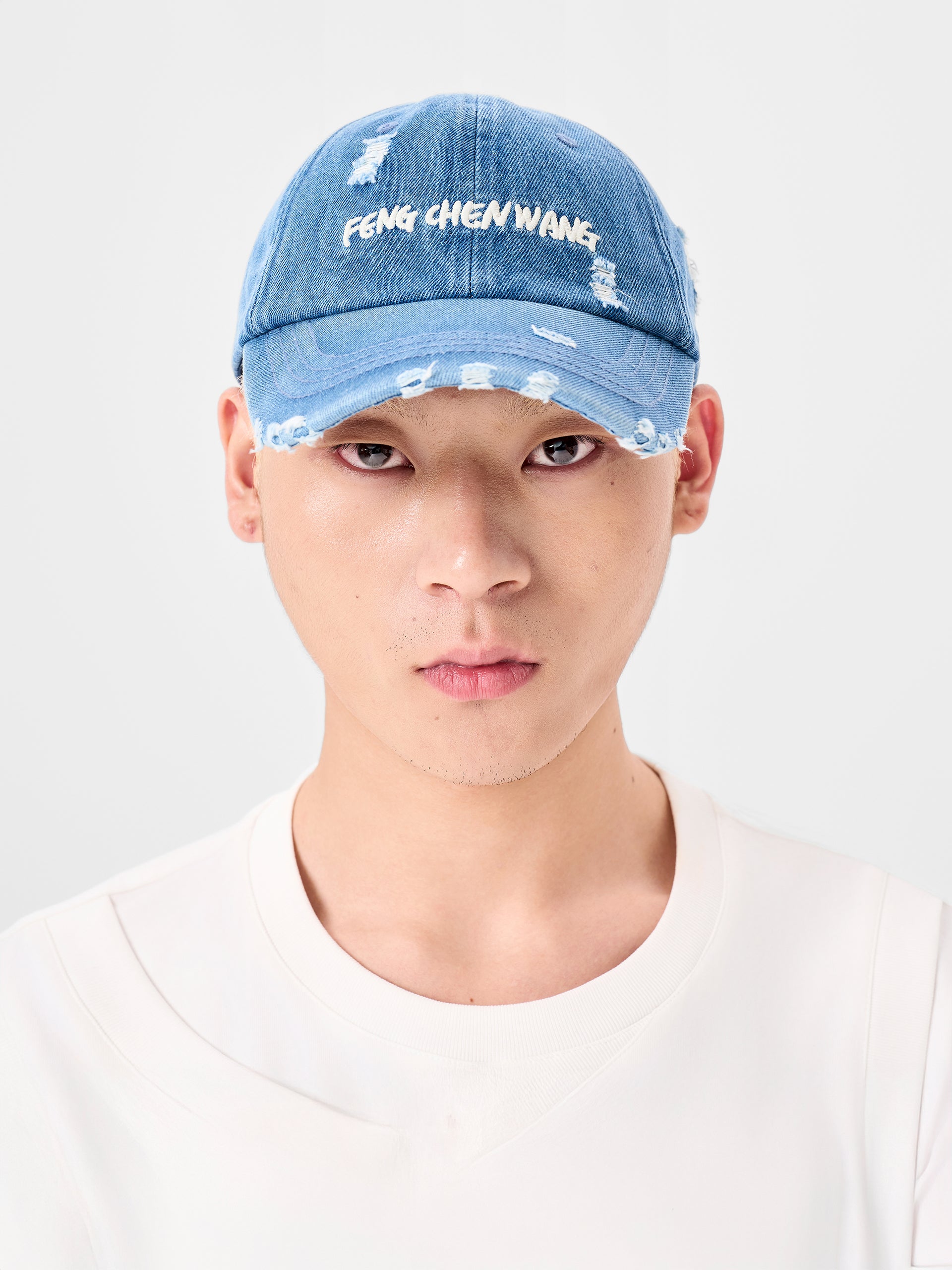 BLUE DENIM BASEBALL CAP WITH LOGO – Feng Chen Wang