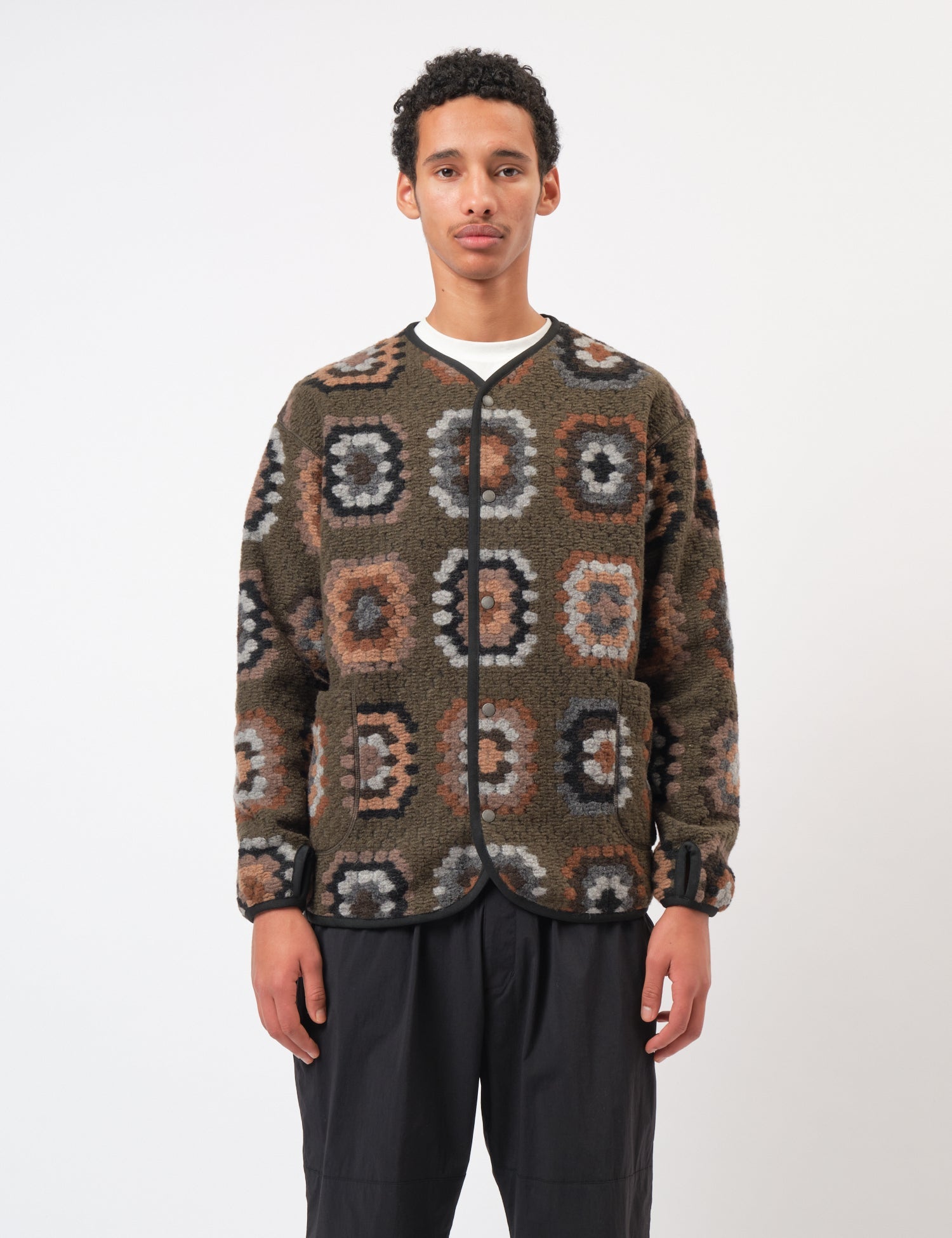 Snow Peak Wool Jacquard Cardigan - Olive Green | Benchmark