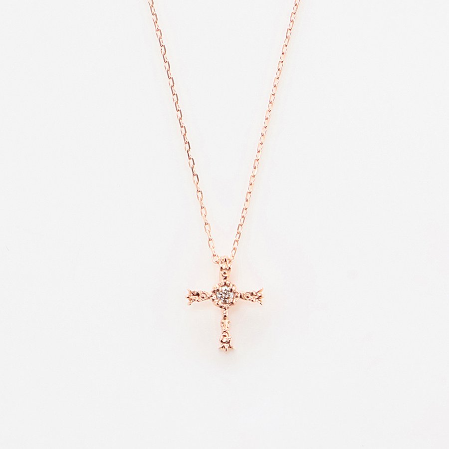 K10 ピンクゴールド ダイヤモンド クロス ネックレス （7282178850973