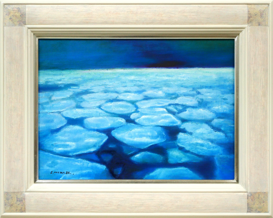 村瀬真治「蓮葉氷」油絵・F4号 絵画買取・販売の小竹美術