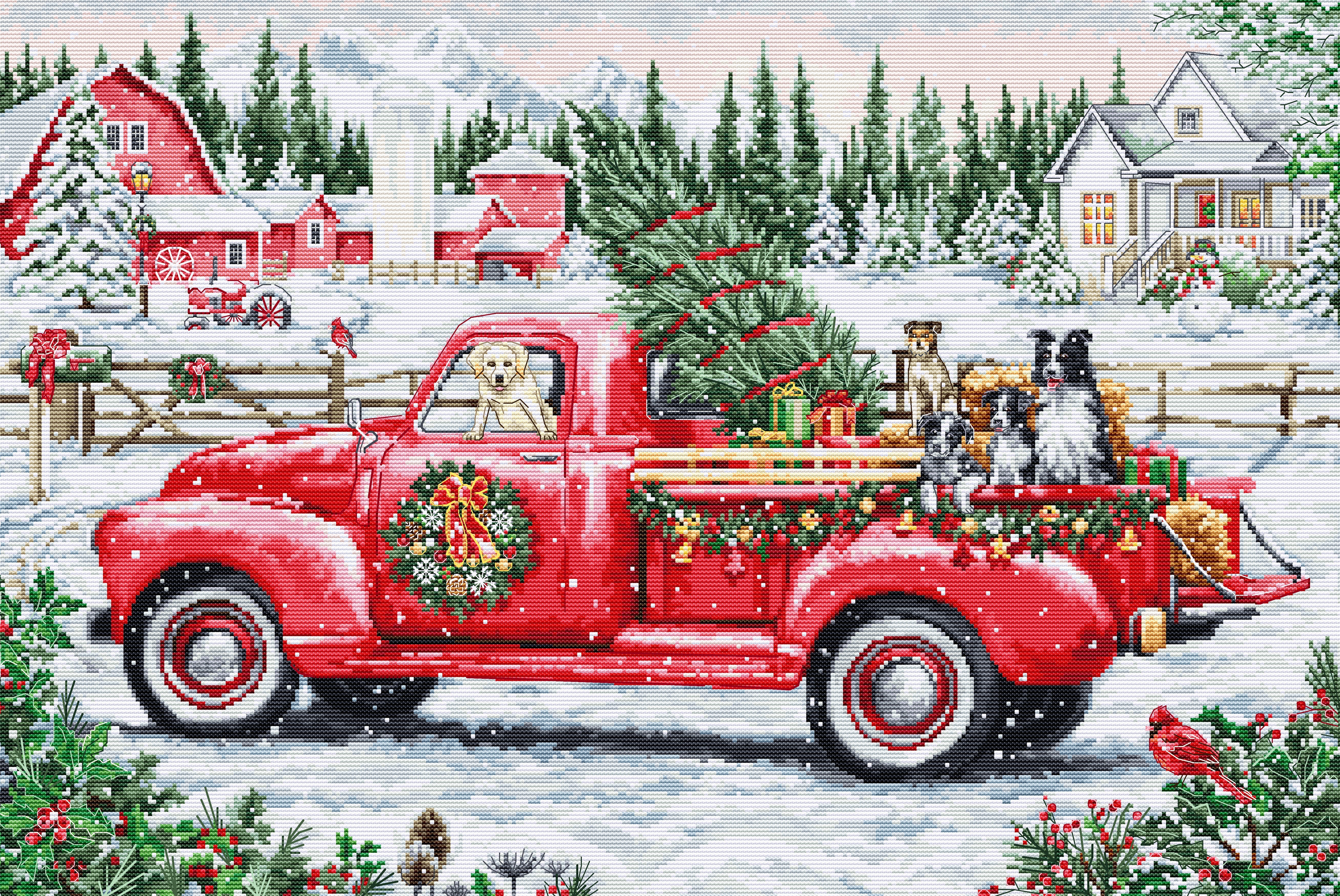 Cross Stitch Kit Luca-S GOLD- Red Christmas Truck, BU5101