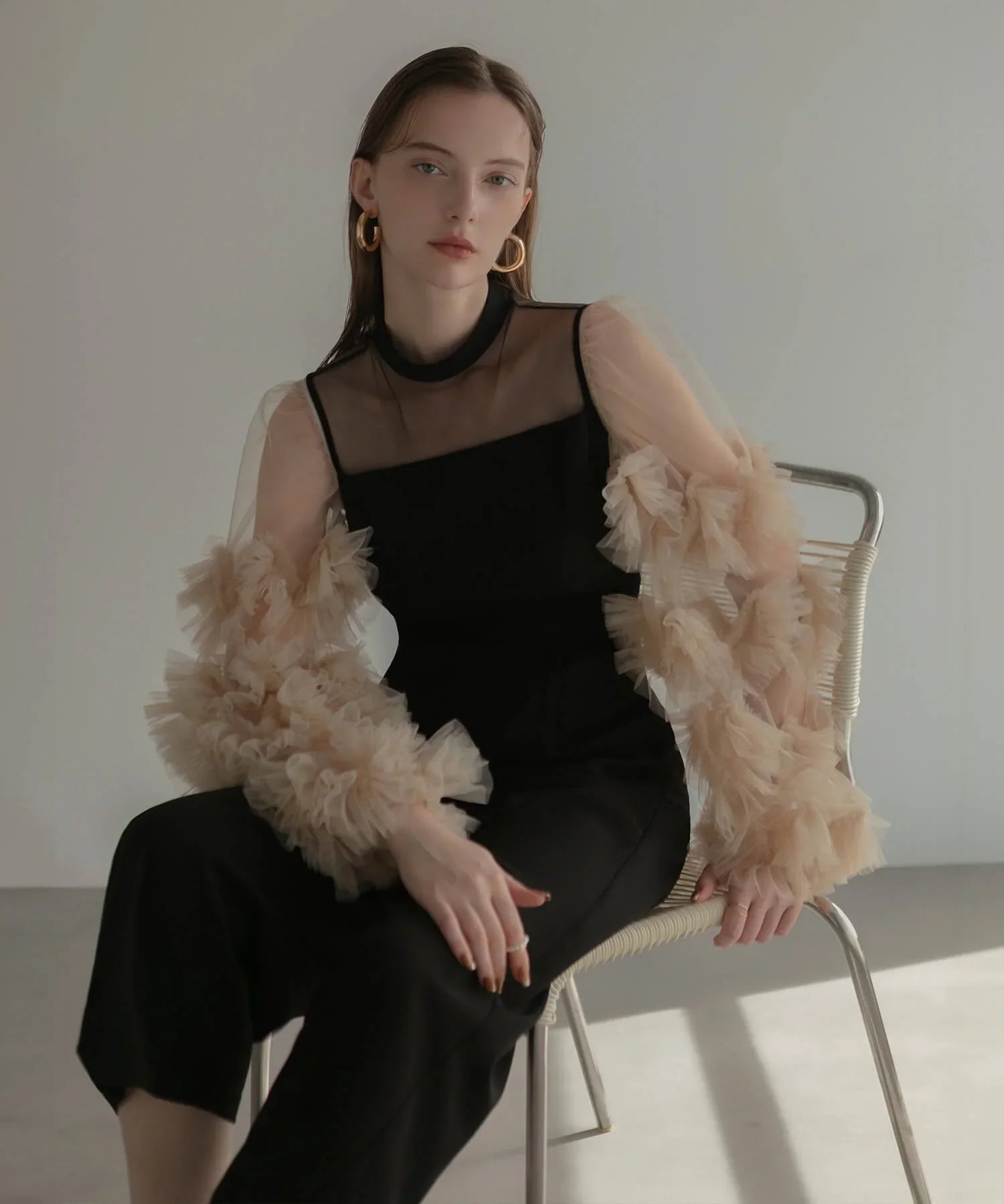 一部当日発送】ボリュームチュールスリーブオールインワンパンツ結婚式