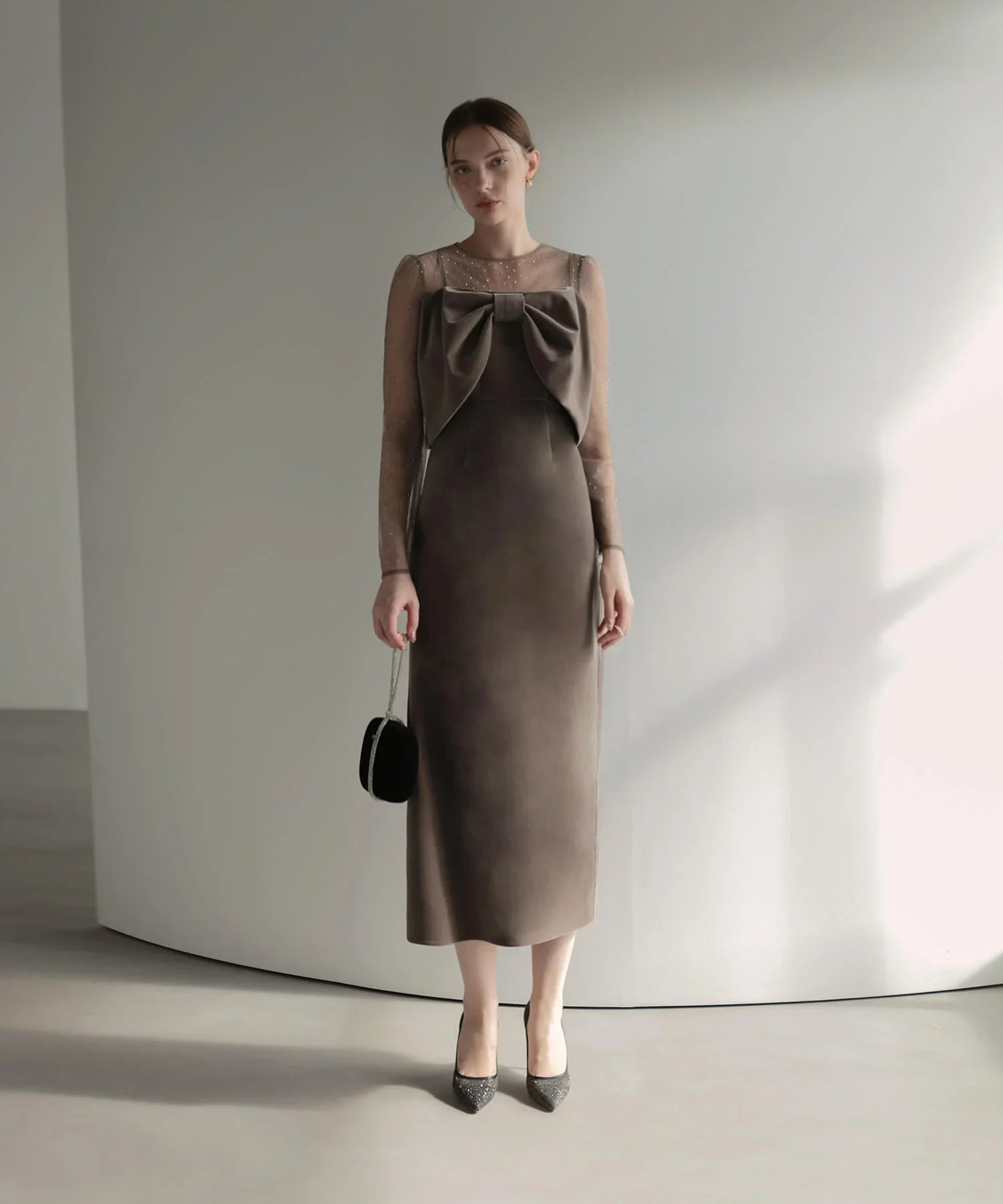 当日発送】2WAYリボンビスチェドットストーンベロアドレスパーティー