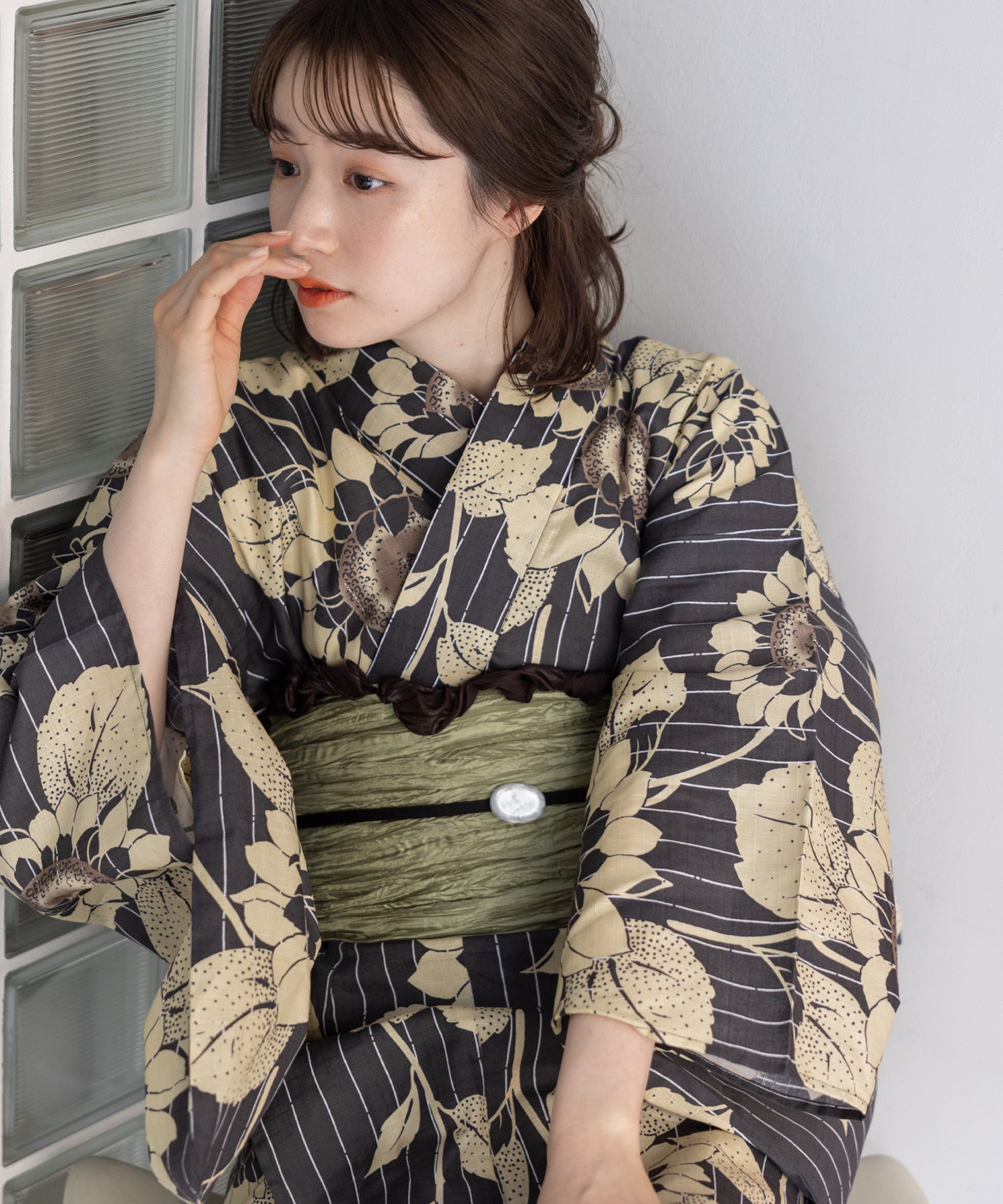 こだわり浴衣5点セット (浴衣/帯/下駄/腰紐/着付け冊子) 変わり織生地