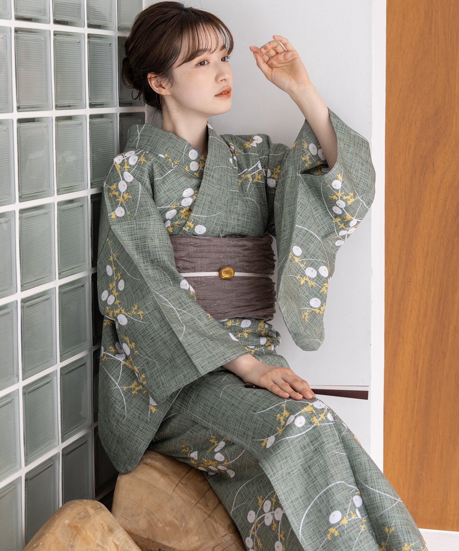 こだわり浴衣5点セット(浴衣/帯/下駄/腰紐/着付け冊子) 変わり織生地