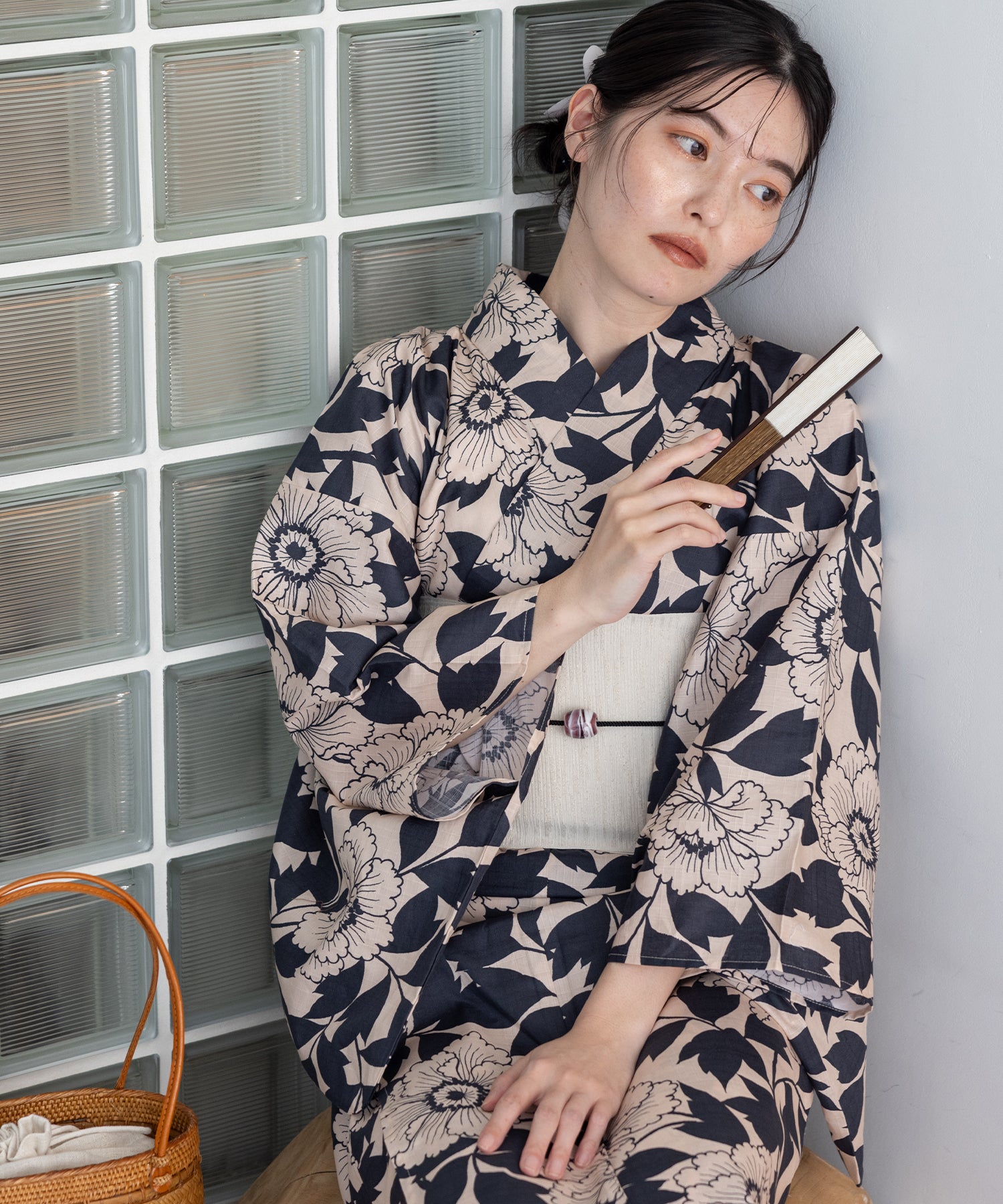 こだわり浴衣5点セット(浴衣/帯/下駄/腰紐/着付け冊子) 変わり織生地