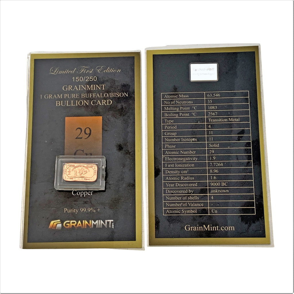 1 Gram Pure 99.9% Copper Metal Buffalo Ingot | GRAINMINT