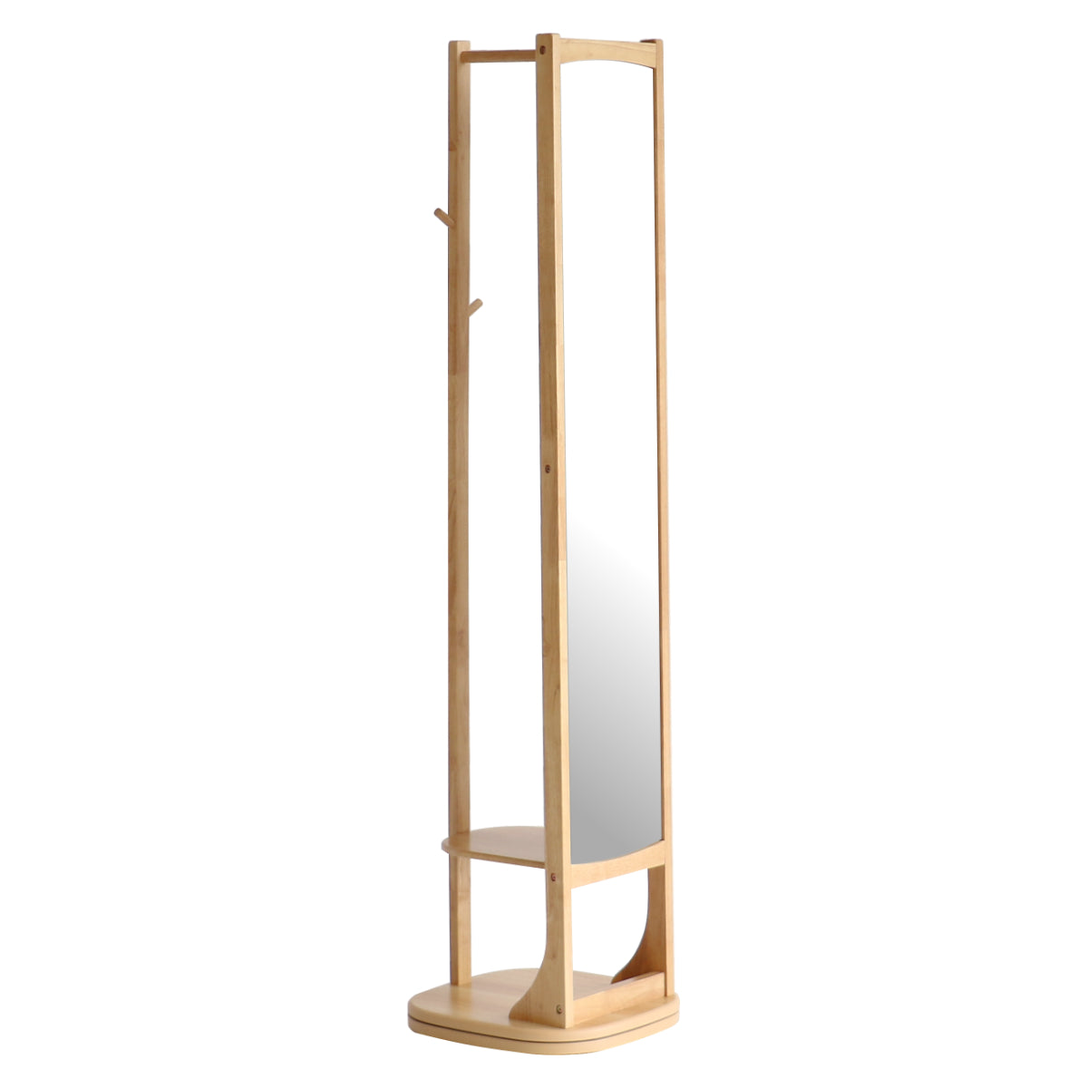 スタンドミラー 全身鏡 360度回転式 背面ハンガーラック 棚板付 – ハウジー