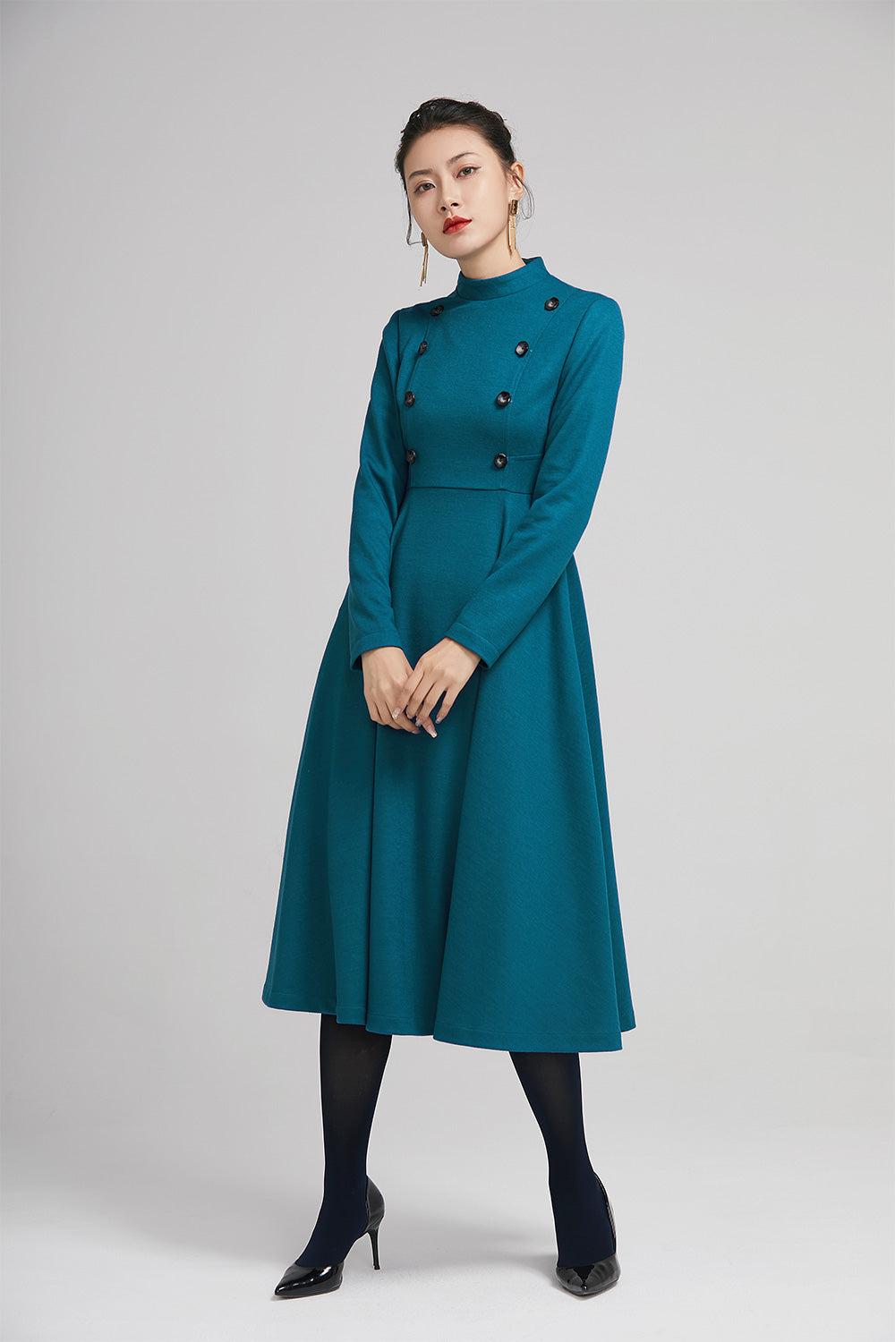 winter wool long fit and flare warm dress for women 2232 – Xiaolizi