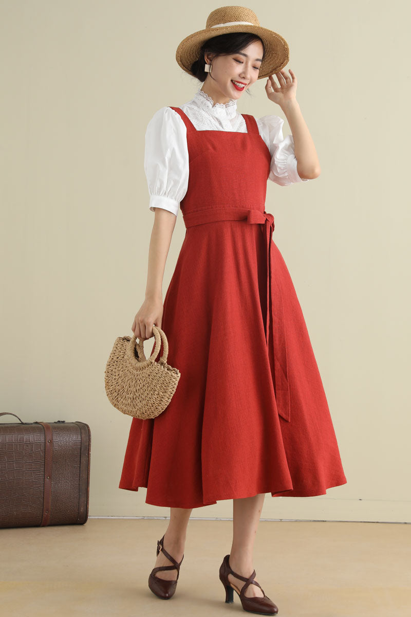 Fit and flare Linen Pinafore Dress 278901 – Xiaolizi