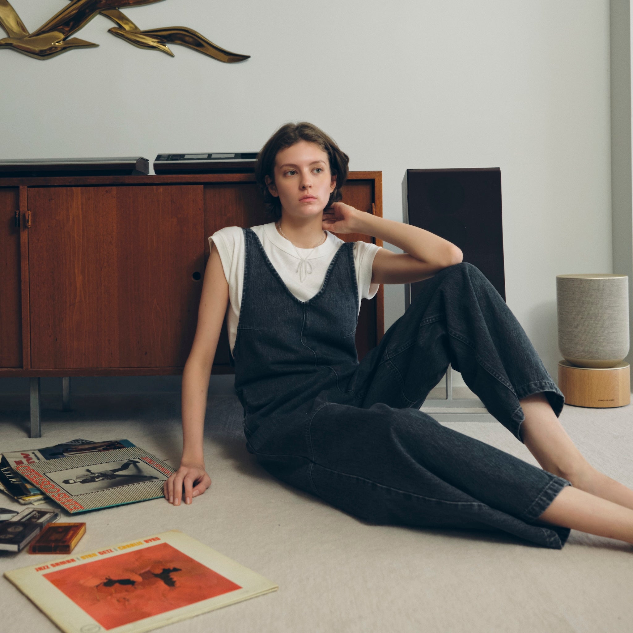 VフロントDenimサロペット