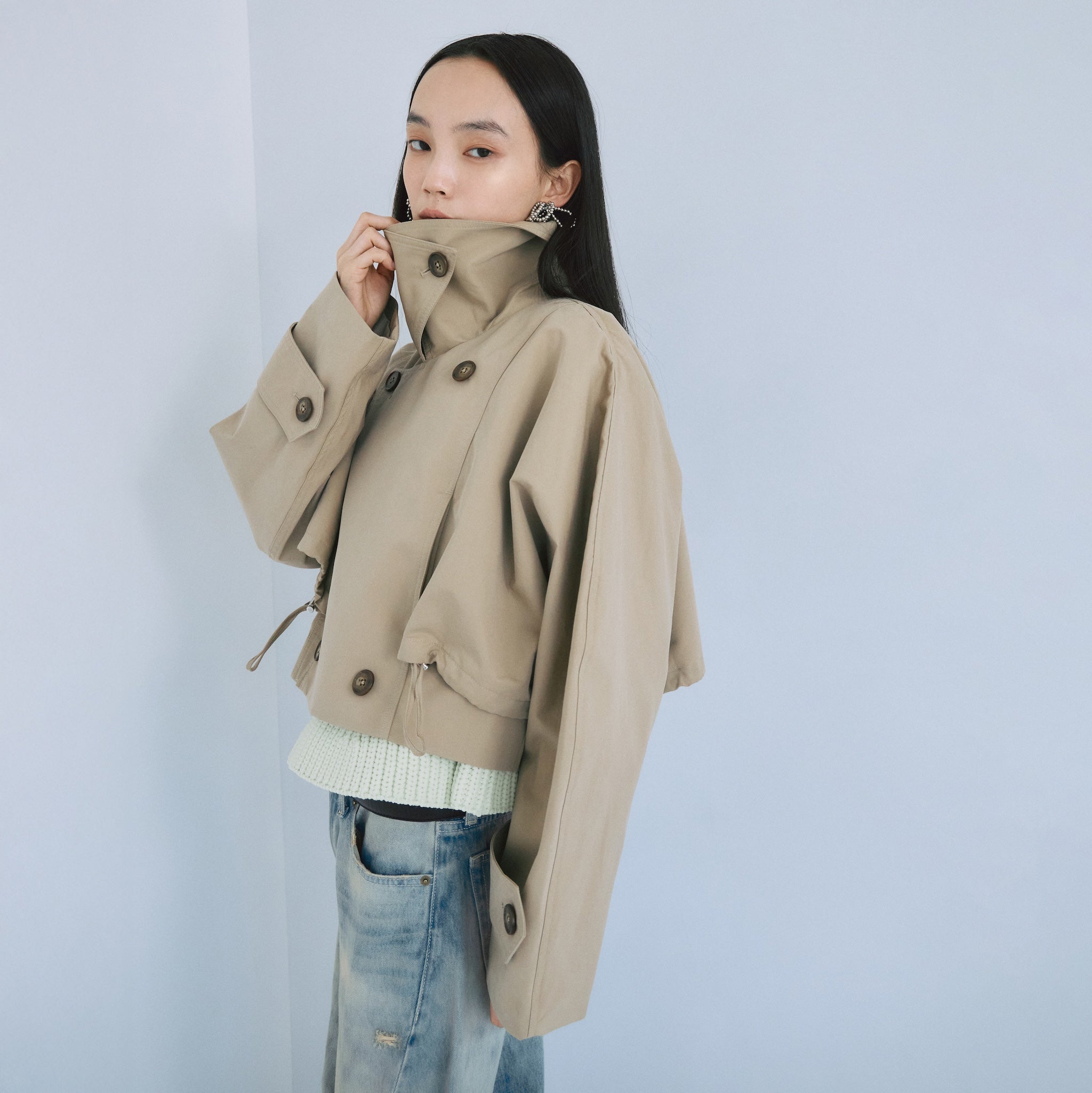 Multi collarショートトレンチコート