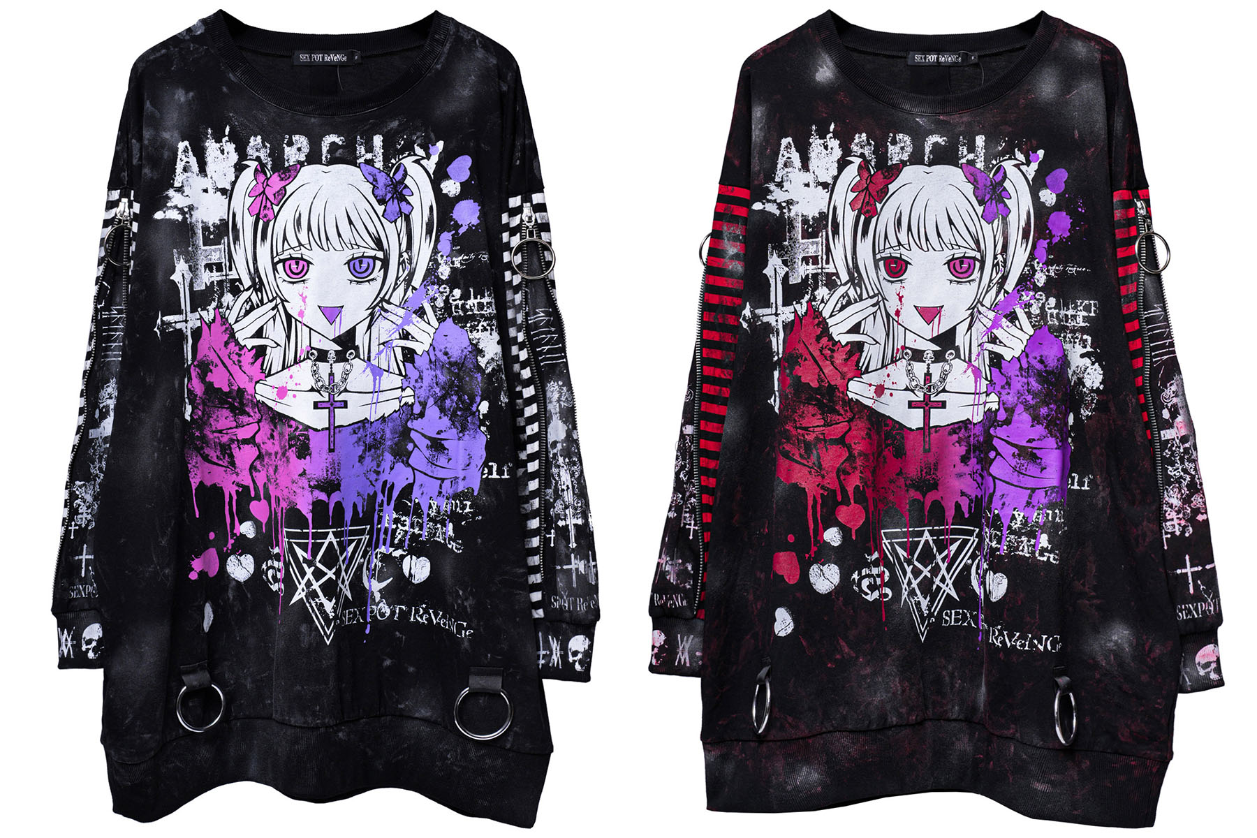 期間限定！送料無料】Anarchy!! Grunge Zip Sleeve Border Punkish