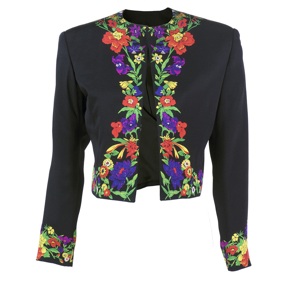 Gianni Versace 1990s Couture Bolero Jacket with Floral Print Trim