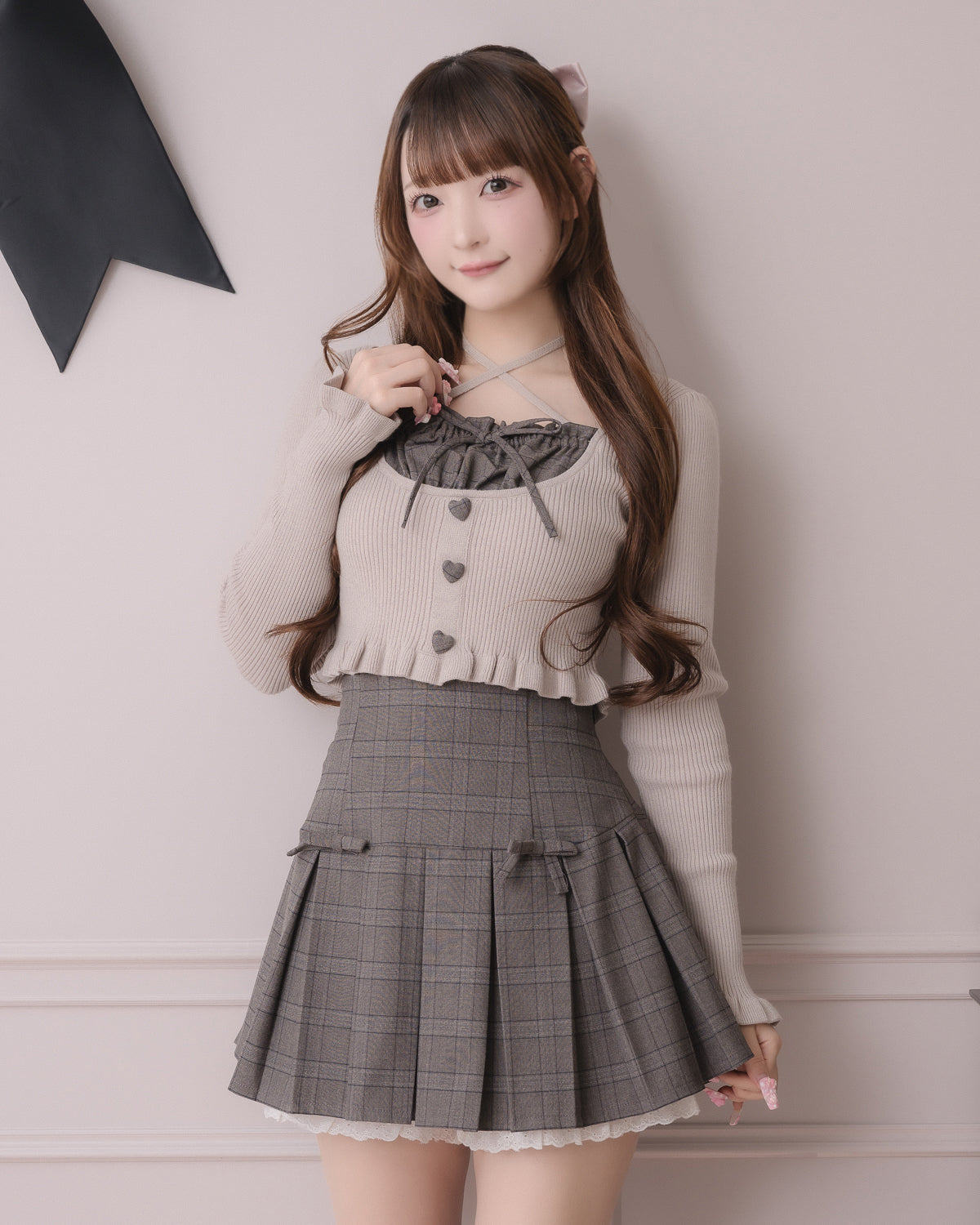 ヨーク切替ハートボタン長袖ニット – pium