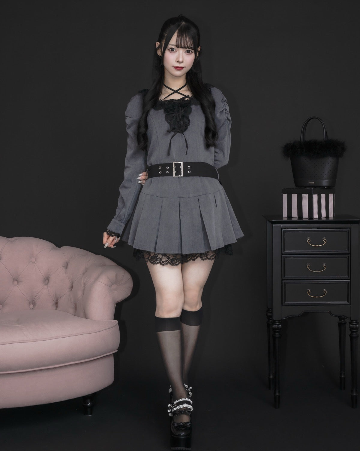 レースフリルプリーツミニワンピース – pium