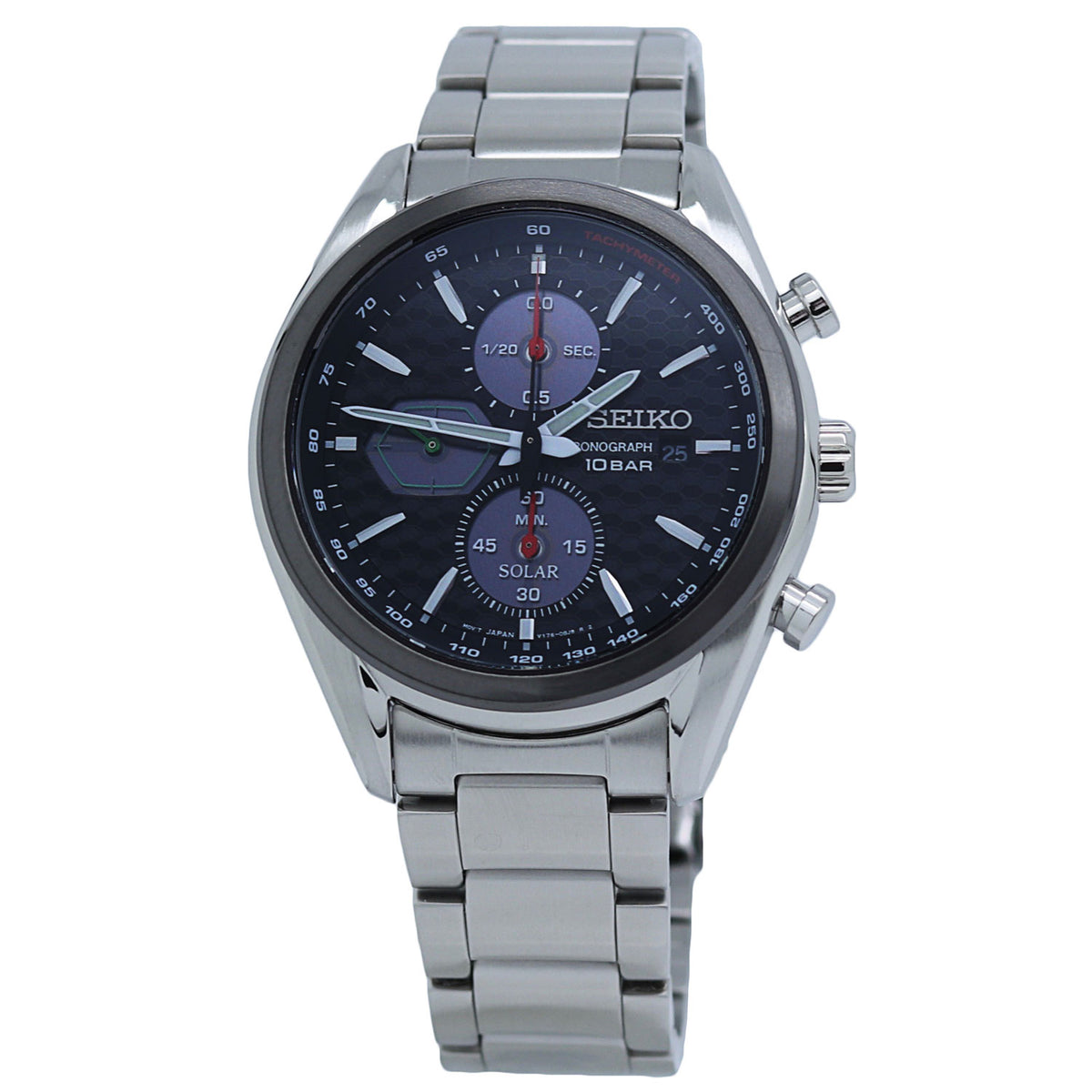 Seiko Chronograph Solar Black Dial Stainless Steel Men's Watch