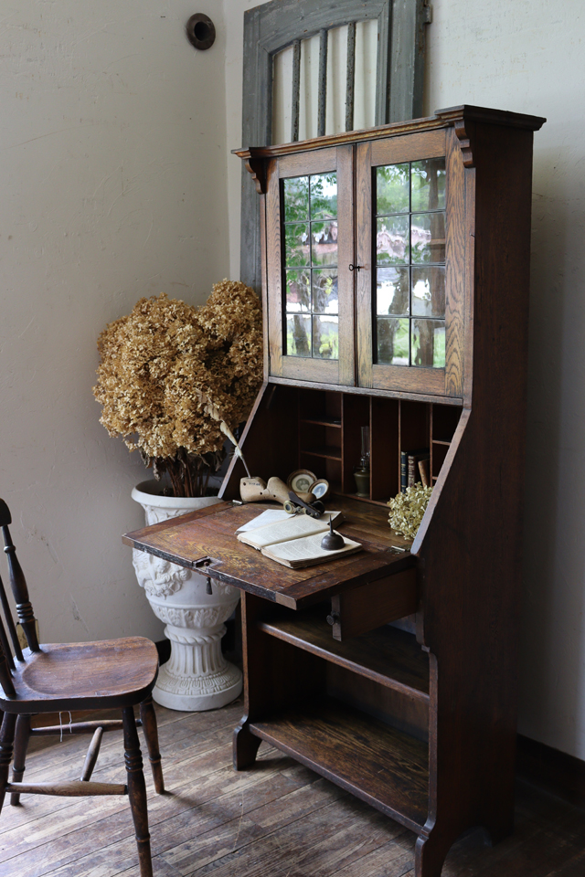 U87 英国アンティーク ライティングビューロー 書斎デスク 机 書棚