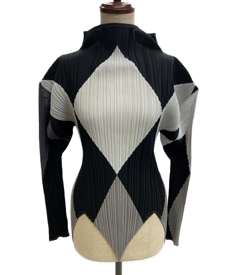 美品 PLEATS PLEASE カットソー ダイヤチェック柄 モノトーン PP64