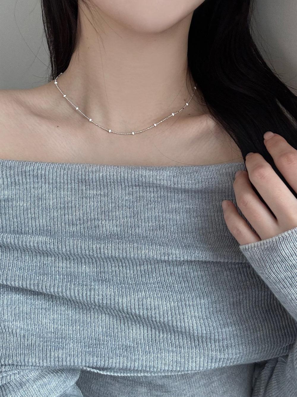 925 Silver]シルバー ホワイト ビーズ ネックレス / チョーカー 春