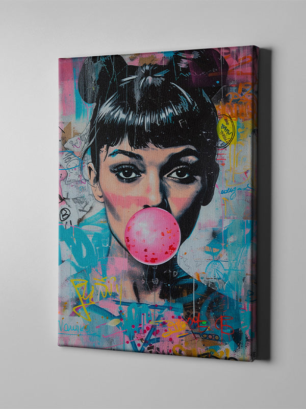 Woman Bubble Gum Graffiti Pop Art – Bold Urban Street Style Canvas