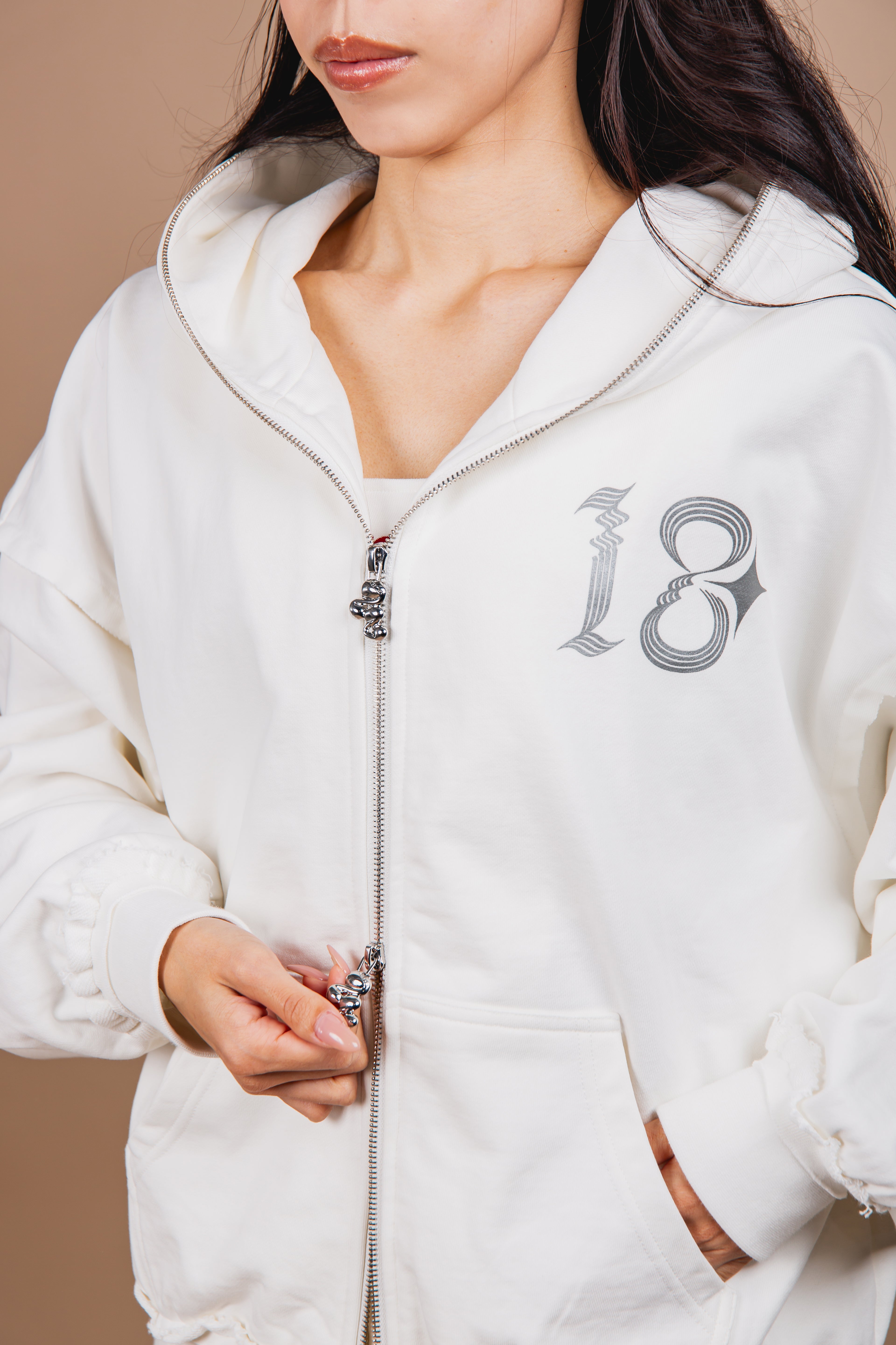 WASHED DOUBLE ZIP HOODIE white – 1818