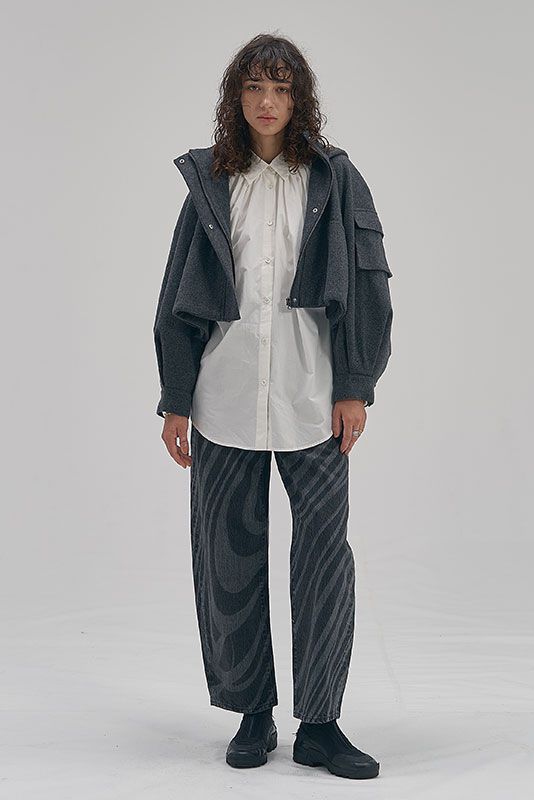 MECRE - メルトン フーディー ショート ブルゾン グレー | 3RD[i