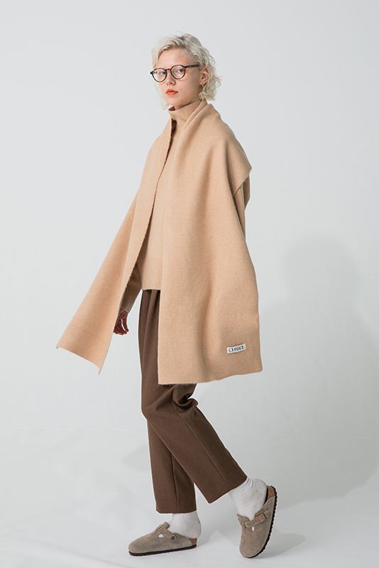 CHAROL - ダブルフェイス ニット ストール ベージュ | 3RD[i]VISION