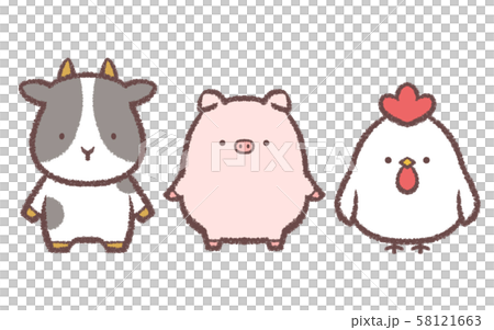ウシブタニワトリ並びのイラスト素材 [58121663] - PIXTA