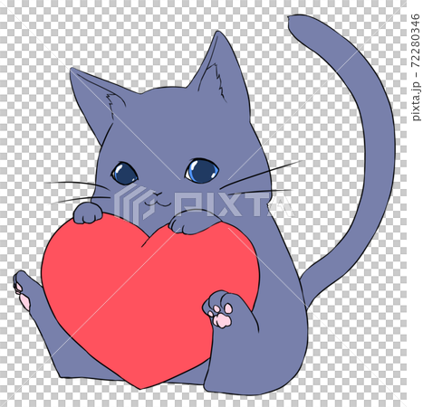 ハートを持った黒猫（青い瞳）のイラスト素材 [72280346] - PIXTA