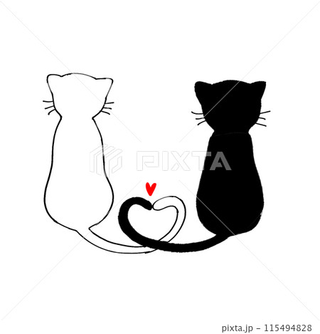しっぽでハートを作る白猫と黒猫のイラスト素材 [115494828] - PIXTA