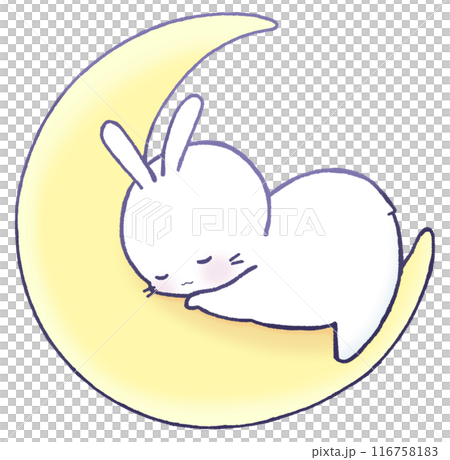 三日月の上で眠るうさぎ(白色)のイラスト素材 [116758183] - PIXTA