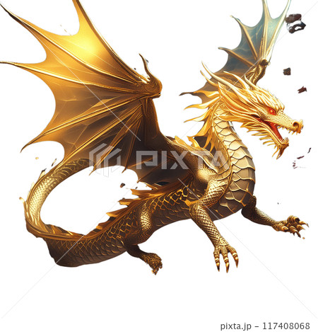 闇夜を飛んでいる黄金のドラゴンのイラスト素材 [117408068] - PIXTA