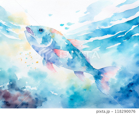 水彩画で描かれた魚のイラスト素材 [118290076] - PIXTA